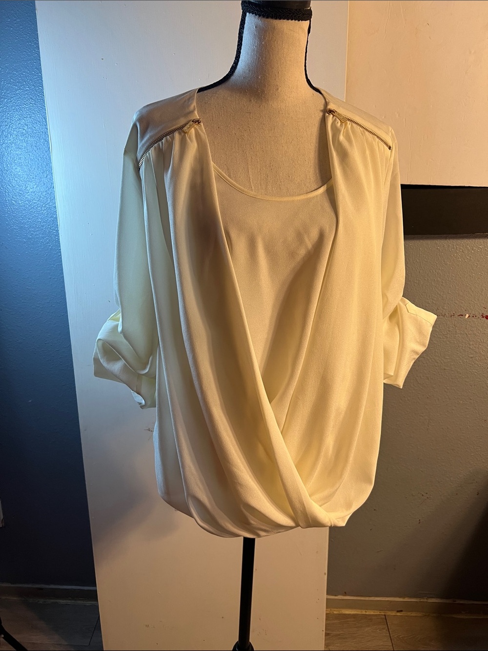 Calvin Klein Cream Draped Overlay Blouse